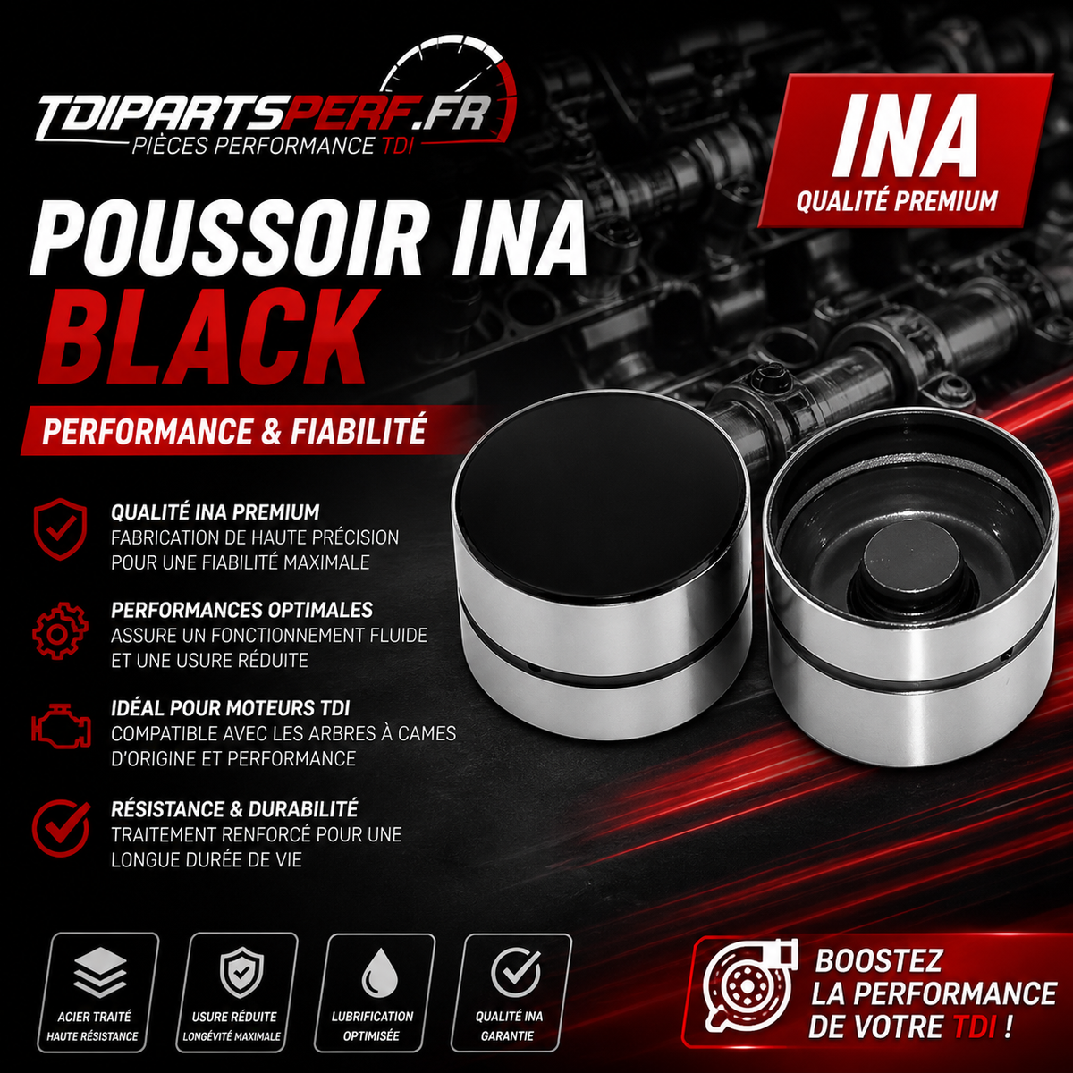Poussoir Hydraulique INA Black Haute Performance – Renforcé TDI | TDIPARTSPERF