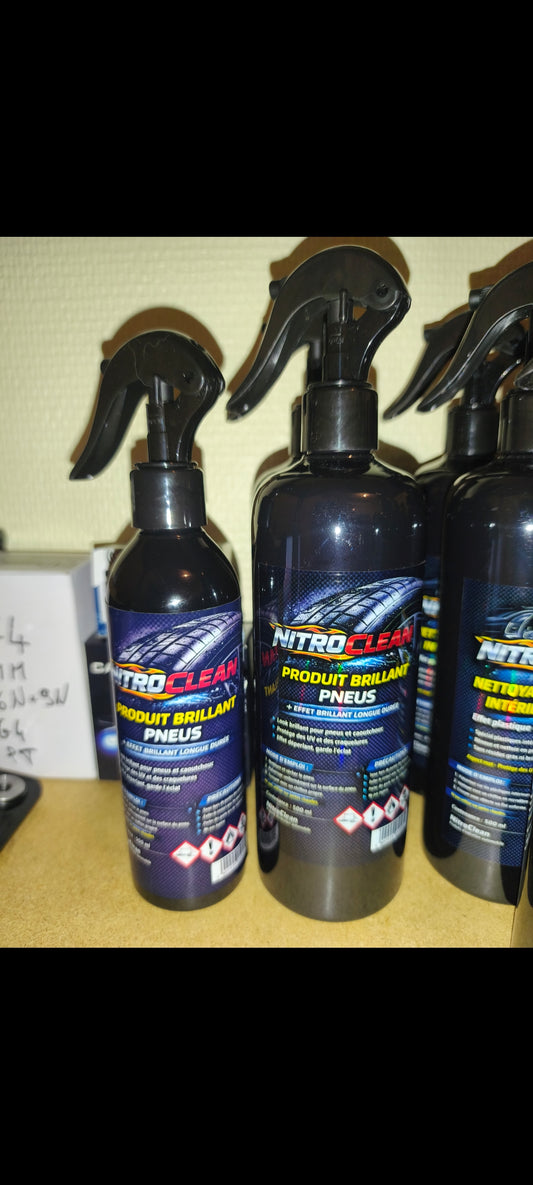 Brillant Pneus NitroClean 500ml – Effet Noir Intense, Finition Satinée Non Grasse
